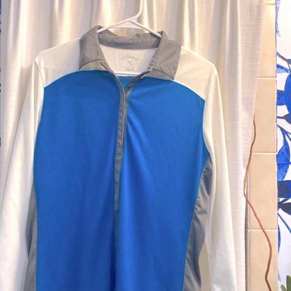 Women’s Callaway Blue White and Grey 1/4 Snap Front 100% Polyester Golf Shirt L - Picture 2 of 9